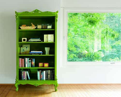 art deco bookcase in green